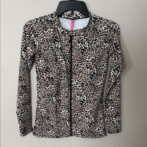 Betsey Johnson Long Sleeve Full Zip Animal Print Rash Guard
